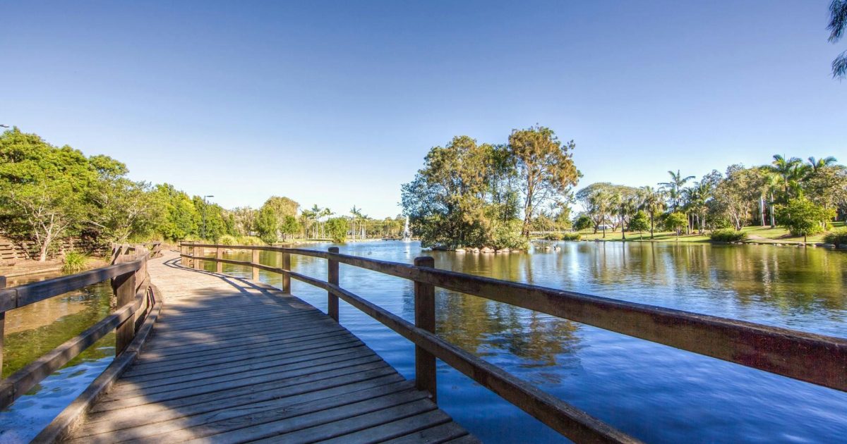 caboolture-on-foot Walking paths and lake at Centenary Lakes, an easy walk from the motel in central Caboolture